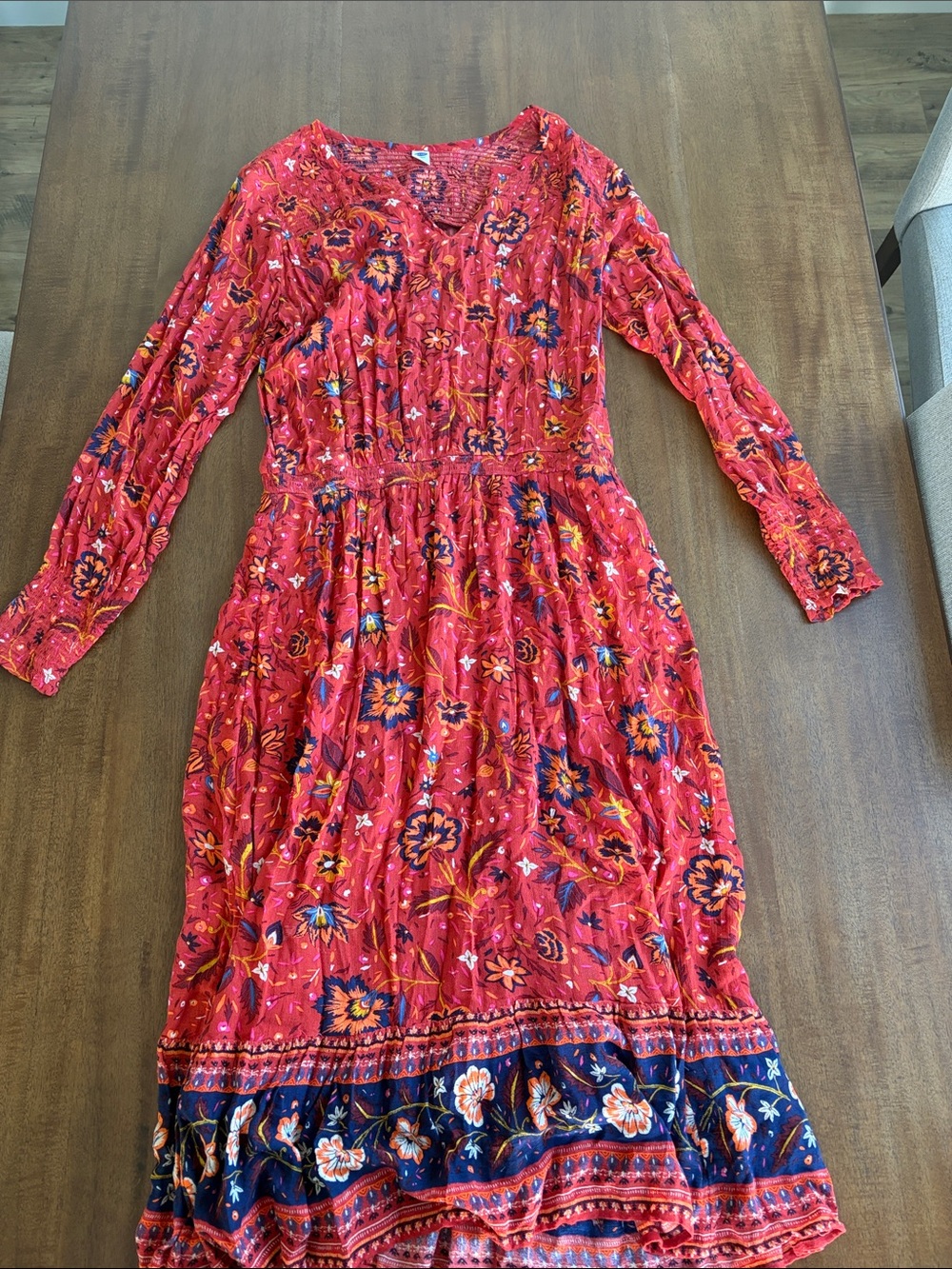 Old Navy Red Floral Maxi Dress with Navy Border